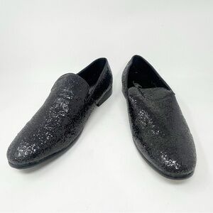AMALI Men’s Black BARNES Glitter Sparkle Smoking Tuxedo Slip On Loafers Size 12